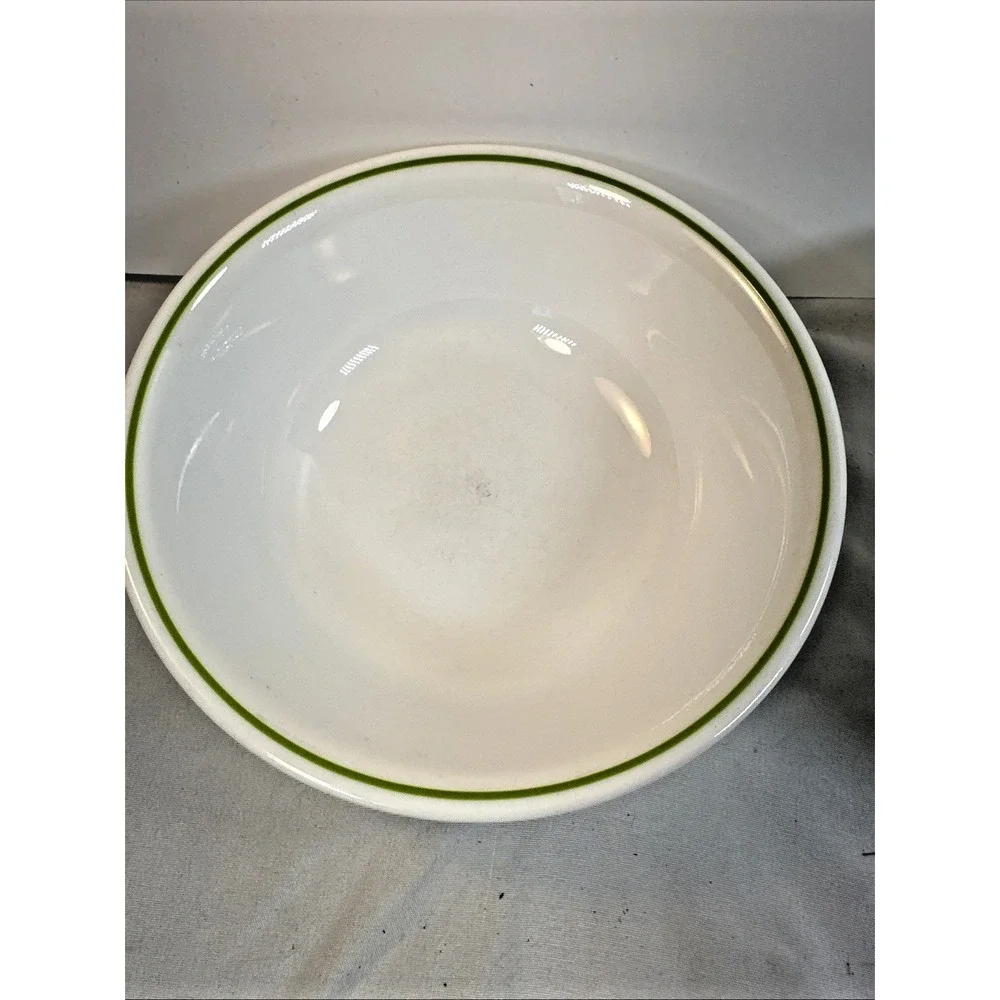 Set of 2 Corelle Cereal Bowls White with Green Band 6 1/4